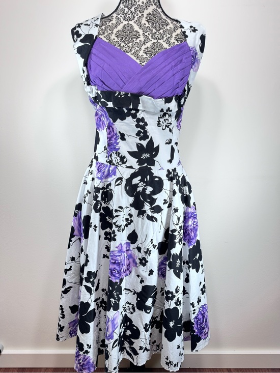Blackbutterfly Dresses & Skirts - Blackbutterfly Vintage-Inspired Purple and Black Floral Fit & Flare Pinup Dress